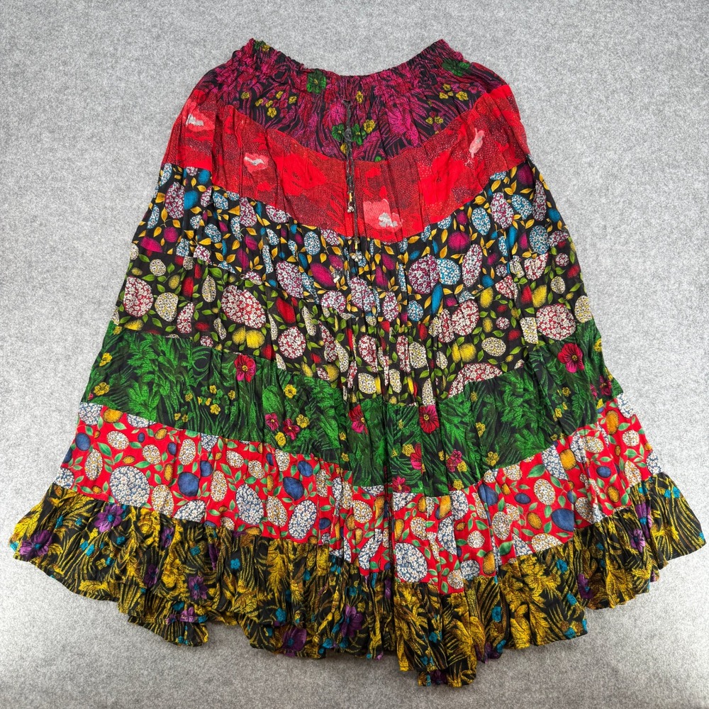 Unbranded Skirt Womens OS Maxi Multicolor Floral Tiered Cotton Boho EUC